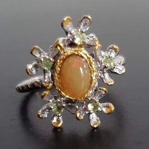 New 925 ETHIOPIAN OPAL & PRASIOLITE Ring GREEN AMETHYST Pastel Sterling Silver